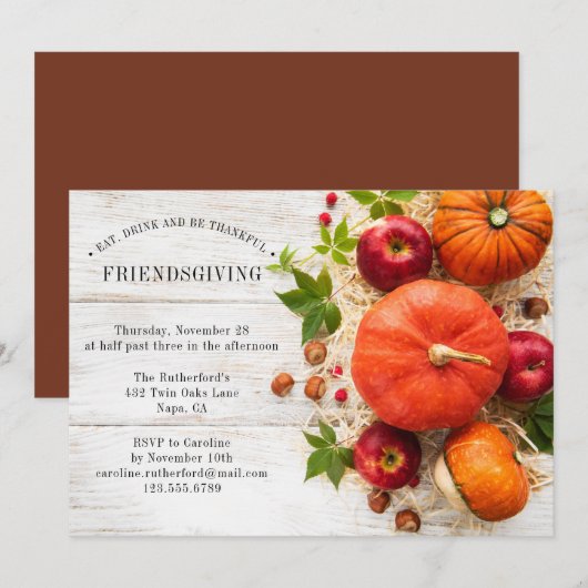 Friendsgiving Rustic Pompoenen | Thanksgiving Kaart (Voorkant / Achterkant)