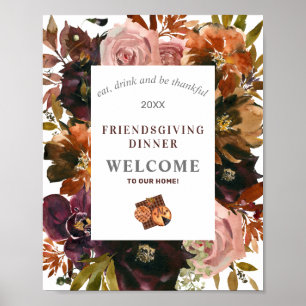 Friendsgiving Rustic Red Flora Poster