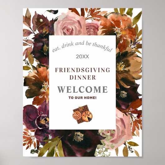 Friendsgiving Rustic Red Flora Poster (Voorkant)
