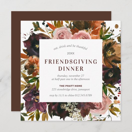 Friendsgiving Rustic Red Floral Kaart (Voorkant / Achterkant)