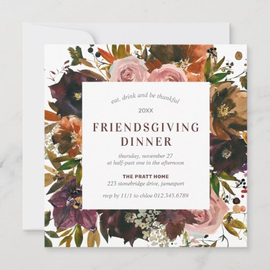 Friendsgiving Rustic Red Floral Kaart (Voorkant)