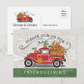Friendsgiving Rustic Vintage Truck Pumpkins Uitnodiging Briefkaart (Voorkant / Achterkant)