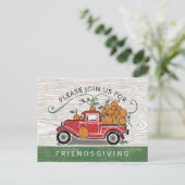 Friendsgiving Rustic Vintage Truck Pumpkins Uitnodiging Briefkaart (Staand voorkant)