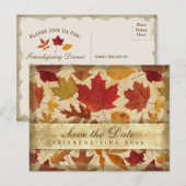 Friendsgiving Save the Date Autumn Leaves Beige Uitnodiging Briefkaart (Voorkant / Achterkant)