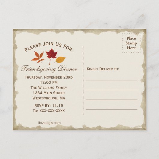 Friendsgiving Save the Date Autumn Leaves Beige Uitnodiging Briefkaart (Achterkant)