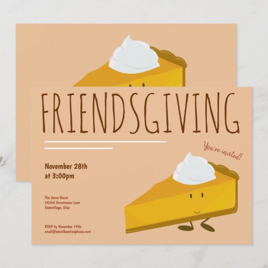 Friendsgiving Smiling Pumpkin Pie Slice Holiday Kaart (Voorkant / Achterkant)