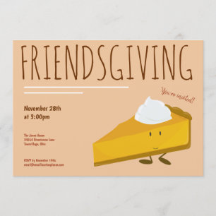 Friendsgiving Smiling Pumpkin Pie Slice Holiday Kaart