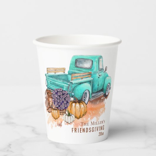 Friendsgiving Specialized Rustic Boerderij Truck Papieren Bekers (Voorkant)