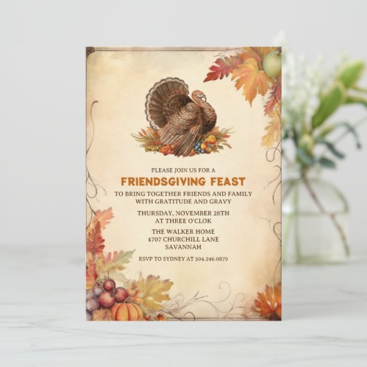  Friendsgiving Thanksgiving Diner Kaart (Staand voorkant)