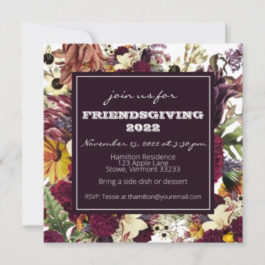Friendsgiving Thanksgiving Dinner Autumn Florals Kaart (Voorkant)