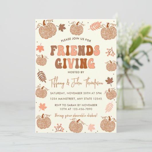 Friendsgiving Thanksgiving Dinner Herfst Pompoen Kaart (Staand voorkant)