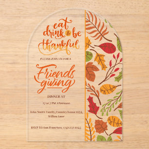 Friendsgiving Thanksgiving Dinner Oranje Herfst Pr Acryl Uitnodigingen