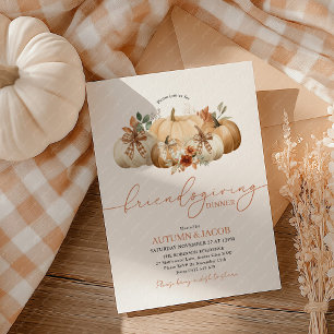 Friendsgiving Thanksgiving Dinner Pompoen Bogen Kaart