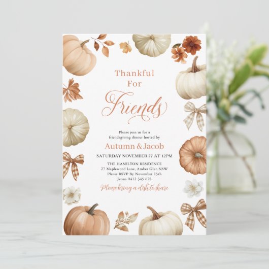 Friendsgiving Thanksgiving Dinner Pumpkin Bows Kaart (Staand voorkant)
