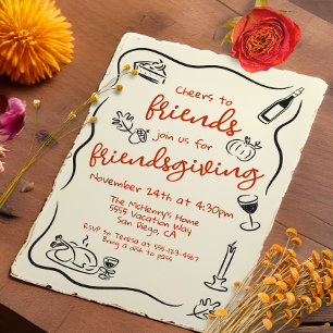 Friendsgiving Thanksgiving Hand getrokken Doodle Kaart