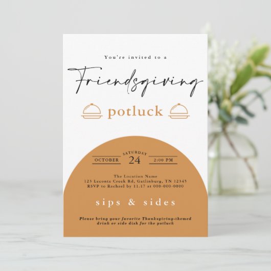 Friendsgiving Thanksgiving Modern Potluck Dinner Kaart (Staand voorkant)