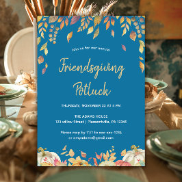 Friendsgiving Thanksgiving Potluck Fall Leaves Kaart