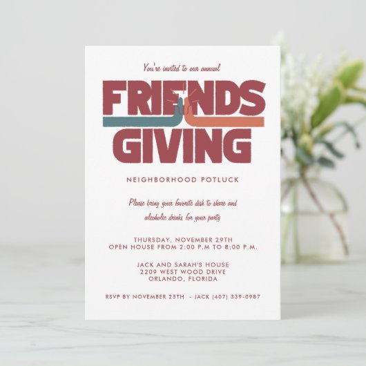 Friendsgiving Thanksgiving Potluck Invitation Kaart (Staand voorkant)