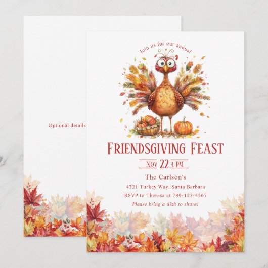 Friendsgiving Thanksgiving Schattige Turkije Kaart (Voorkant / Achterkant)