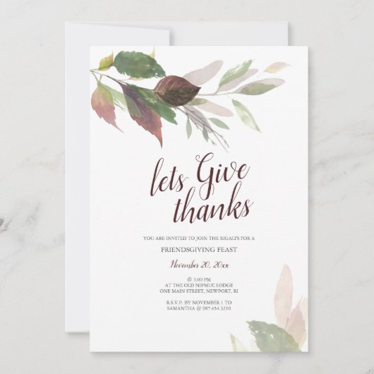 Friendsgiving Thanksgiving Waterverf Fall Leaves Kaart (Voorkant)