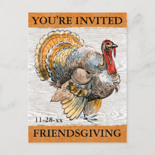 Friendsgiving Turkey Rustic Thanksgiving Dinner Uitnodiging Briefkaart