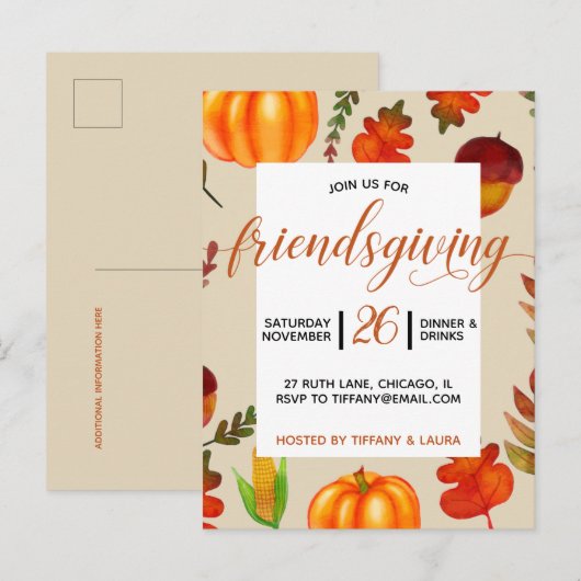 Friendsgiving Uitnodiging Briefkaart (Voorkant / Achterkant)