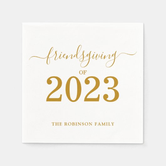 Friendsgiving van 2023 Gold Script Thanksgiving Servet (Voorkant)