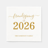 Friendsgiving van 2026 Gouden Thanksgiving-script Servet (Voorkant)