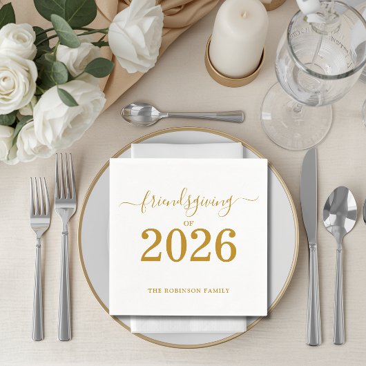 Friendsgiving van 2026 Gouden Thanksgiving-script Servet