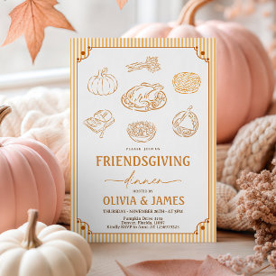 Friendsgiving Vintage Frame Eetkaart Uitnodiging