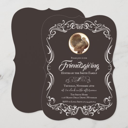 Friendsgiving Vintage Kerstmis Uitnodiging (Voorkant / Achterkant)