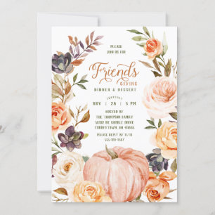 Friendsgiving Waterverf Floral Pumpkin Invitation Kaart