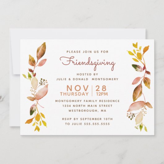 Friendsgiving Waterverf najaar botanische bladeren Kaart (Voorkant)