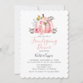 Friendsgiving Waterverf Pompoen Pioen Roze Uitnodi Kaart (Voorkant)