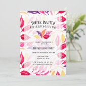 Friendsgiving Waterverf Roze Paarse gele bladeren Kaart (Staand voorkant)