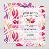 Friendsgiving Waterverf Roze Paarse gele bladeren Kaart (Voorkant / Achterkant)