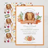 Friendsgiving Waterverf Turkey Dinner Invitation Kaart (Voorkant / Achterkant)