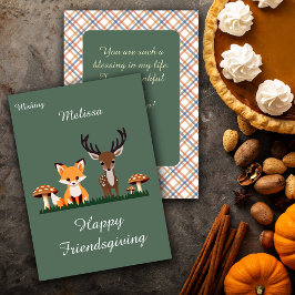 Friendsgiving Whimsical Woodlands Aangepaste Naam Feestdagenkaart
