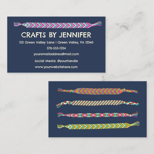 Friendship Bracelets op Navy Blue, gepersonaliseer Visitekaartje (Voorkant / Achterkant)
