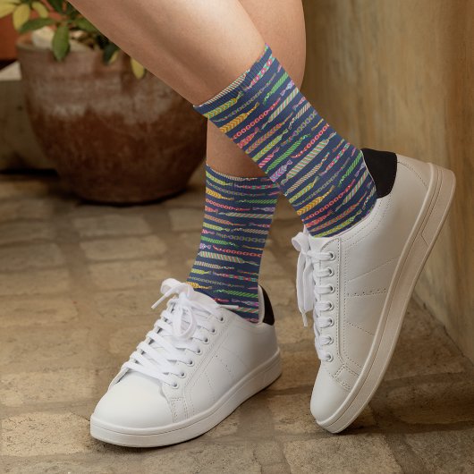 Friendship Bracelets Pattern on Navy Blue Sokken