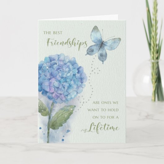 Friendship Butterfly en Hydrangea Birthday Kaart (Voorkant)