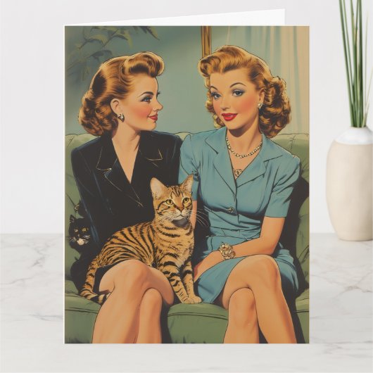 FRIENDSHIP CAT MOM HELLO RETRO GREETING CARD KAART (Voorkant)