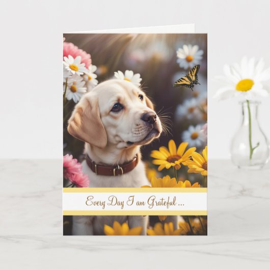 Friendship Cute Yellow Labrador Puppy Butterfly Kaart (Kleine Plant)
