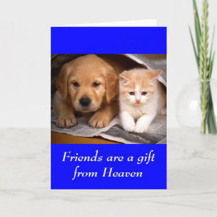 Friendship Golden Retriever Puppy & Kitten Card Kaart