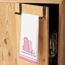 Friendship Pink Dogs Valentijnse Kitchen Towel