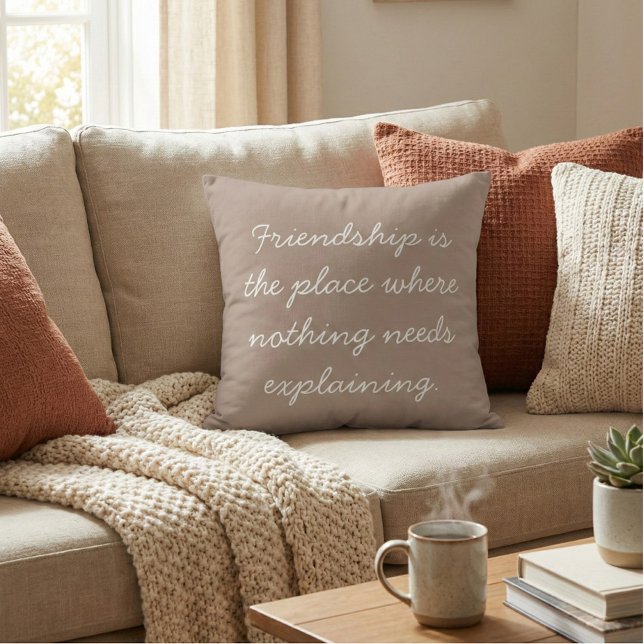 Friendship Quote Boho Handwritten Script Taupe Kussen (Creator heeft geüpload)