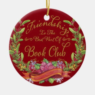 Friendship Red Floral Holiday Book Club Keramisch Ornament