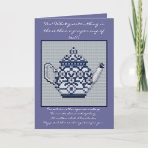 FRIENDSHIP TEA Cross Stitch Style Design Kaart