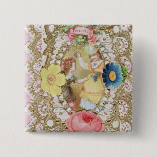 Friendship, Valentijn card, c.1870 (kleurenlitho o Vierkante Button 5,1 Cm