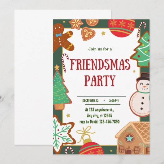 Friendsmas Feest Digitale Uitnodiging, Kerstmis Kaart (Voorkant / Achterkant)